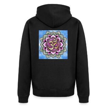 Om Zeichen in Lotusblume - Unisex Premium Bio Zip Hoodie - Schwarz - Hinten - Nico (187cm)