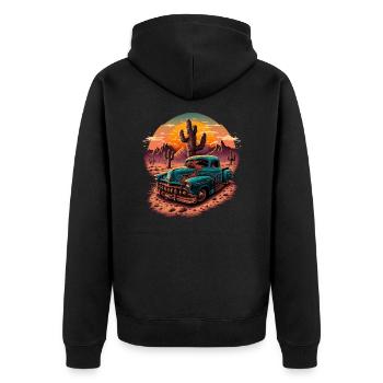 Pick up truck with V8 in the desert of the USA - Unisex Premium Organic Zip Hoodie - black - Back - Nico (187cm)