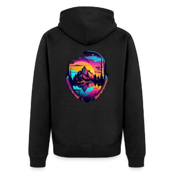 Camping in der Landschaft am See mit Bergen - Unisex Premium Bio Zip Hoodie - Schwarz - Hinten - Nico (187cm)