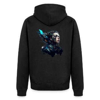 Frau Zukunft Abstrakte Kunst - Unisex Premium Bio Zip Hoodie - Schwarz - Hinten - Nico (187cm)