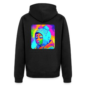 Cute Buddha Head - Unisex Premium Organic Zip Hoodie - black - Back - Nico (187cm)