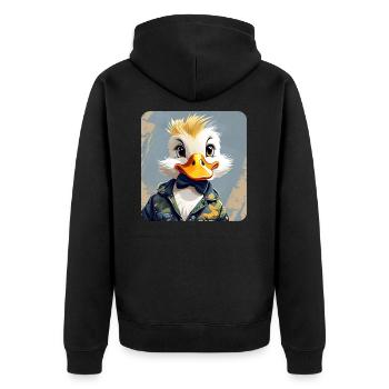Naughty little duck with bow tie - Unisex Premium Organic Zip Hoodie - black - Back - Nico (187cm)