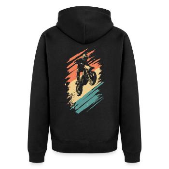 Motocross Vintage Motocrossfahrer Motorrad - Unisex Premium Bio Zip Hoodie - Schwarz - Hinten - Nico (187cm)