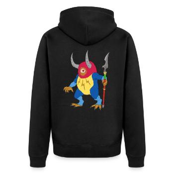 Einäugiges Fantasy Monster mit Hörnern und Speer - Unisex Premium Bio Zip Hoodie - Schwarz - Hinten - Nico (187cm)