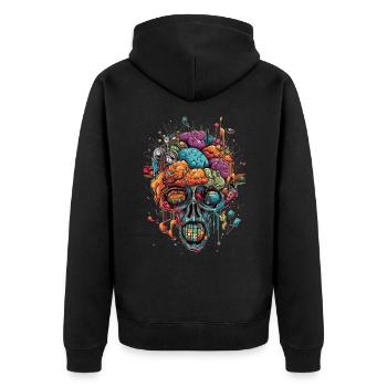 Surrealistischer, psychedelischer Totenkopf - Unisex Premium Bio Zip Hoodie - Schwarz - Hinten - Nico (187cm)