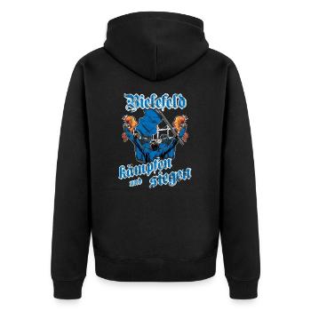 Bielefeld kämpfen und siegen - Unisex Premium Bio Zip Hoodie - Schwarz - Hinten - Nico (187cm)