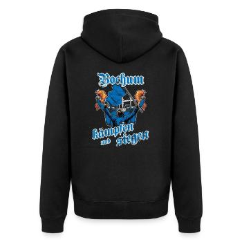 Bochum kämpfen und siegen - Unisex Premium Bio Zip Hoodie - Schwarz - Hinten - Nico (187cm)