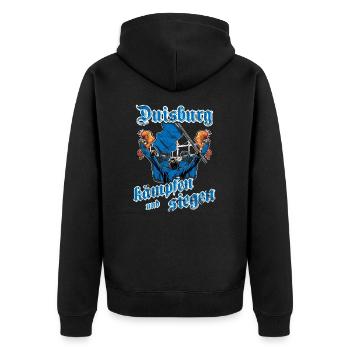 Duisburg kämpfen und siegen - Unisex Premium Bio Zip Hoodie - Schwarz - Hinten - Nico (187cm)