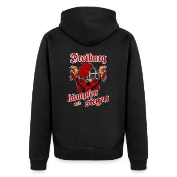 Freiburg kämpfen und siegen - Unisex Premium Bio Zip Hoodie - Schwarz - Hinten - Nico (187cm)