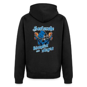 Karlsruhe kämpfen und siegen - Unisex Premium Bio Zip Hoodie - Schwarz - Hinten - Nico (187cm)