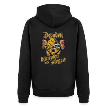Dresden kämpfen und siegen - Unisex Premium Bio Zip Hoodie - Schwarz - Hinten - Nico (187cm)