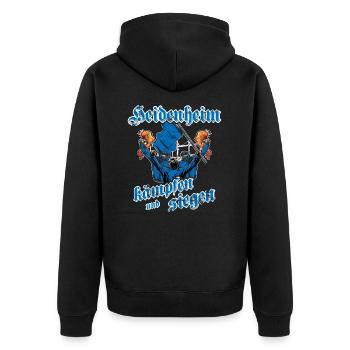 Heidenheim kämpfen und siegen - Unisex Premium Bio Zip Hoodie - Schwarz - Hinten - Nico (187cm)