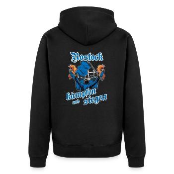 Rostock kämpfen und siegen - Unisex Premium Bio Zip Hoodie - Schwarz - Hinten - Nico (187cm)