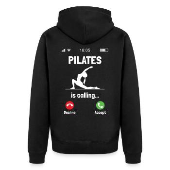 Pilates is calling Women Fitness and Gym Funny - Unisex Premium Organic Zip Hoodie - black - Back - Nico (187cm)
