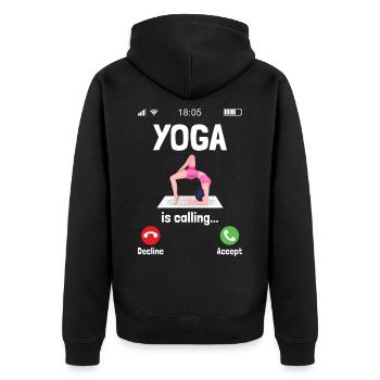 Yoga is calling Women Fitness and Gym Funny - Unisex Premium Organic Zip Hoodie - black - Back - Nico (187cm)