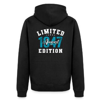 77th Birthday Original August 1947 Year 1947 - Unisex Premium Organic Zip Hoodie - black - Back - Nico (187cm)