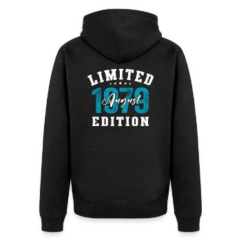 45. Geburtstag Original August 1979 Jahrgang 1979 - Unisex Premium Bio Zip Hoodie - Schwarz - Hinten - Nico (187cm)