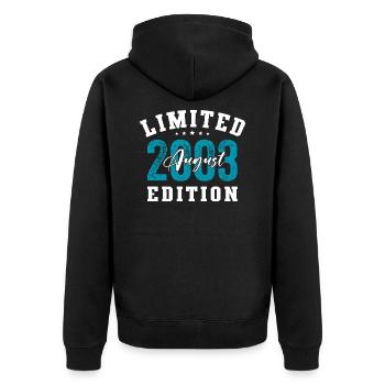 21. Geburtstag Original August 2003 Jahrgang 2003 - Unisex Premium Bio Zip Hoodie - Schwarz - Hinten - Nico (187cm)