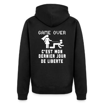 Enterrement de vie de garçon futur marié EVG - Veste à capuche bio Premium Unisexe - noir - Dos - Nico (187cm)