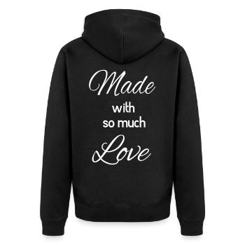 Made with so much Love - Unisex Premium Bio Zip Hoodie - Schwarz - Hinten - Nico (187cm)