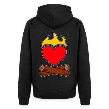 Lagerfeuer Liebe Herz Flammen Camping - Unisex Premium Bio Zip Hoodie - Schwarz - Hinten - Nico (187cm)