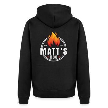 Matts BBQ - Unisex Premium Bio Zip Hoodie - Schwarz - Hinten - Nico (187cm)