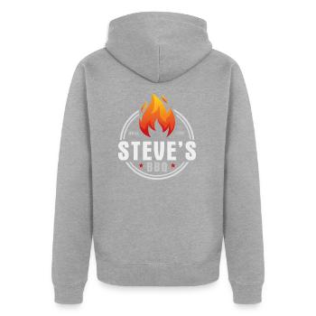 Steves BBQ - Unisex Premium Bio Zip Hoodie - Grau meliert - Hinten - Nico (187cm)