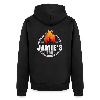 Jamies BBQ - Unisex Premium Organic Zip Hoodie - black - Back - Nico (187cm)