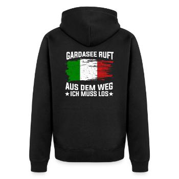 Gardasee Italien Geschenk - Unisex Premium Bio Zip Hoodie - Schwarz - Hinten - Nico (187cm)