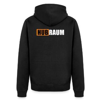 hubraum - Unisex Premium Bio Zip Hoodie - Schwarz - Hinten - Nico (187cm)