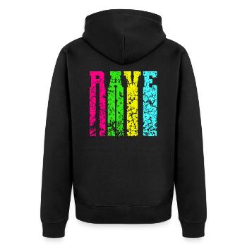Rave - Unisex Premium Bio Zip Hoodie - Schwarz - Hinten - Nico (187cm)
