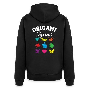 Origami Squad - Unisex Premium Organic Zip Hoodie - black - Back - Nico (187cm)