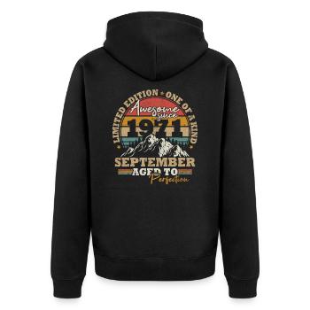 September 1971 Vintage Retro Geburtstagsgeschenk - Unisex Premium Bio Zip Hoodie - Schwarz - Hinten - Nico (187cm)
