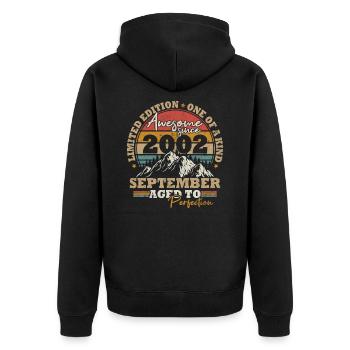 September 2002 Vintage Retro Geburtstagsgeschenk - Unisex Premium Bio Zip Hoodie - Schwarz - Hinten - Nico (187cm)