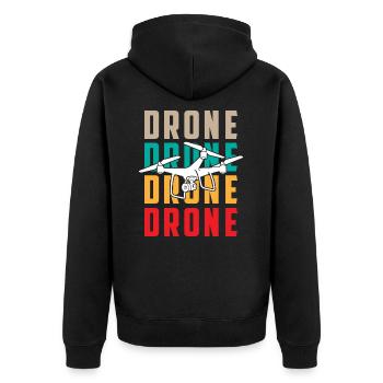 Drone - Unisex Premium Bio Zip Hoodie - Schwarz - Hinten - Nico (187cm)