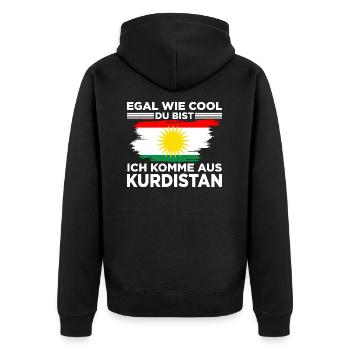 Egal wie cool du bist ich komme aus Kurdistan - Unisex Premium Bio Zip Hoodie - Schwarz - Hinten - Nico (187cm)