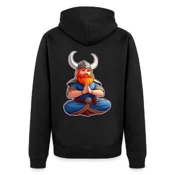 Niedlicher Wikinger macht Yoga III - Unisex Premium Bio Zip Hoodie - Schwarz - Hinten - Nico (187cm)