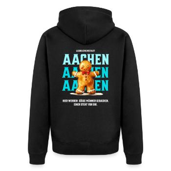 Aachen - Süsser Lebkuchen Mann - Unisex Premium Bio Zip Hoodie - Schwarz - Hinten - Nico (187cm)