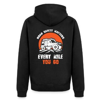 Jeeps Road Safety Matters Every Mile You Go - Unisex Premium Organic Zip Hoodie - black - Back - Nico (187cm)