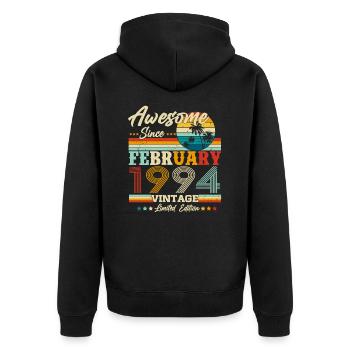 Februar 1994 Jahrgang Geburtstag Retro Geschenk - Unisex Premium Bio Zip Hoodie - Schwarz - Hinten - Nico (187cm)