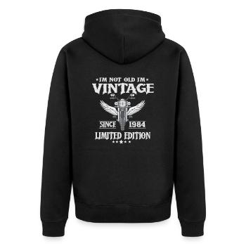 1984 Vintage Anniversaire Vintage Rétro Moto - Veste à capuche bio Premium Unisexe - noir - Dos - Nico (187cm)