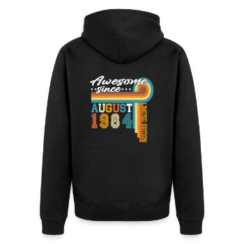 Vintage August 1984 Vintage Retro Birthday - Unisex Premium Organic Zip Hoodie - black - Back - Nico (187cm)