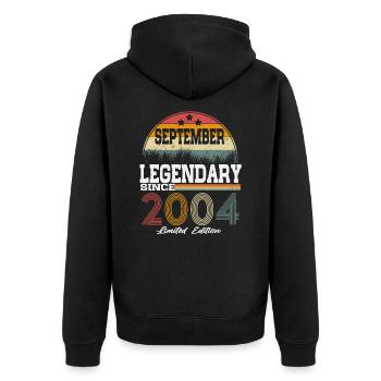 Legenden wurden im September 2004 geboren - Unisex Premium Bio Zip Hoodie - Schwarz - Hinten - Nico (187cm)