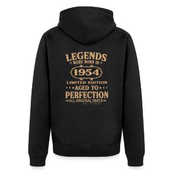 Legenden wurden 1954 geboren - Unisex Premium Bio Zip Hoodie - Schwarz - Hinten - Nico (187cm)