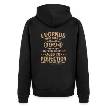 Legenden wurden 1994 geboren - Unisex Premium Bio Zip Hoodie - Schwarz - Hinten - Nico (187cm)