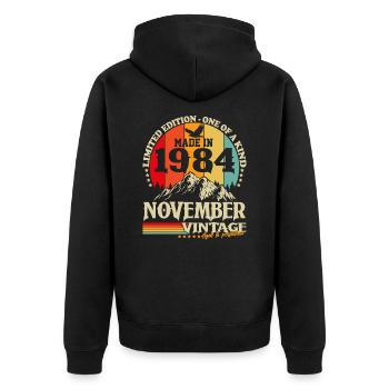 Vintage November 1984 Jahrgang Retro Geburtstag - Unisex Premium Bio Zip Hoodie - Schwarz - Hinten - Nico (187cm)