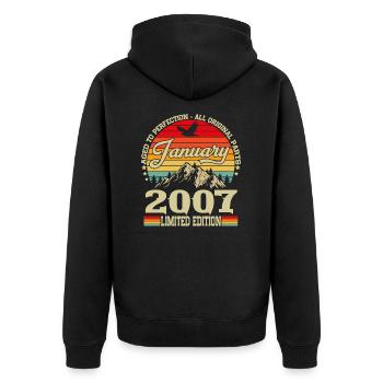 Vintage Januar 2007 Jahrgang Retro Geburtstag - Unisex Premium Bio Zip Hoodie - Schwarz - Hinten - Nico (187cm)