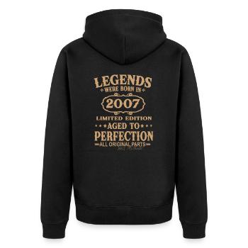 Legenden wurden 2007 geboren - Unisex Premium Bio Zip Hoodie - Schwarz - Hinten - Nico (187cm)