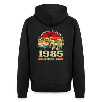 Février 1985 Vintage Né Anniversaire Rétro - Veste à capuche bio Premium Unisexe - noir - Dos - Nico (187cm)