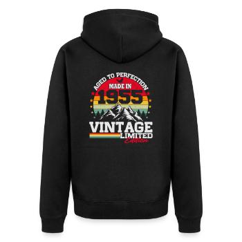 Born in 1955 Vintage Birthday Gift - Unisex Premium Organic Zip Hoodie - black - Back - Nico (187cm)